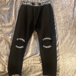 Sexy tight Chanel pants from a boutique with knee slits stretchy and tight